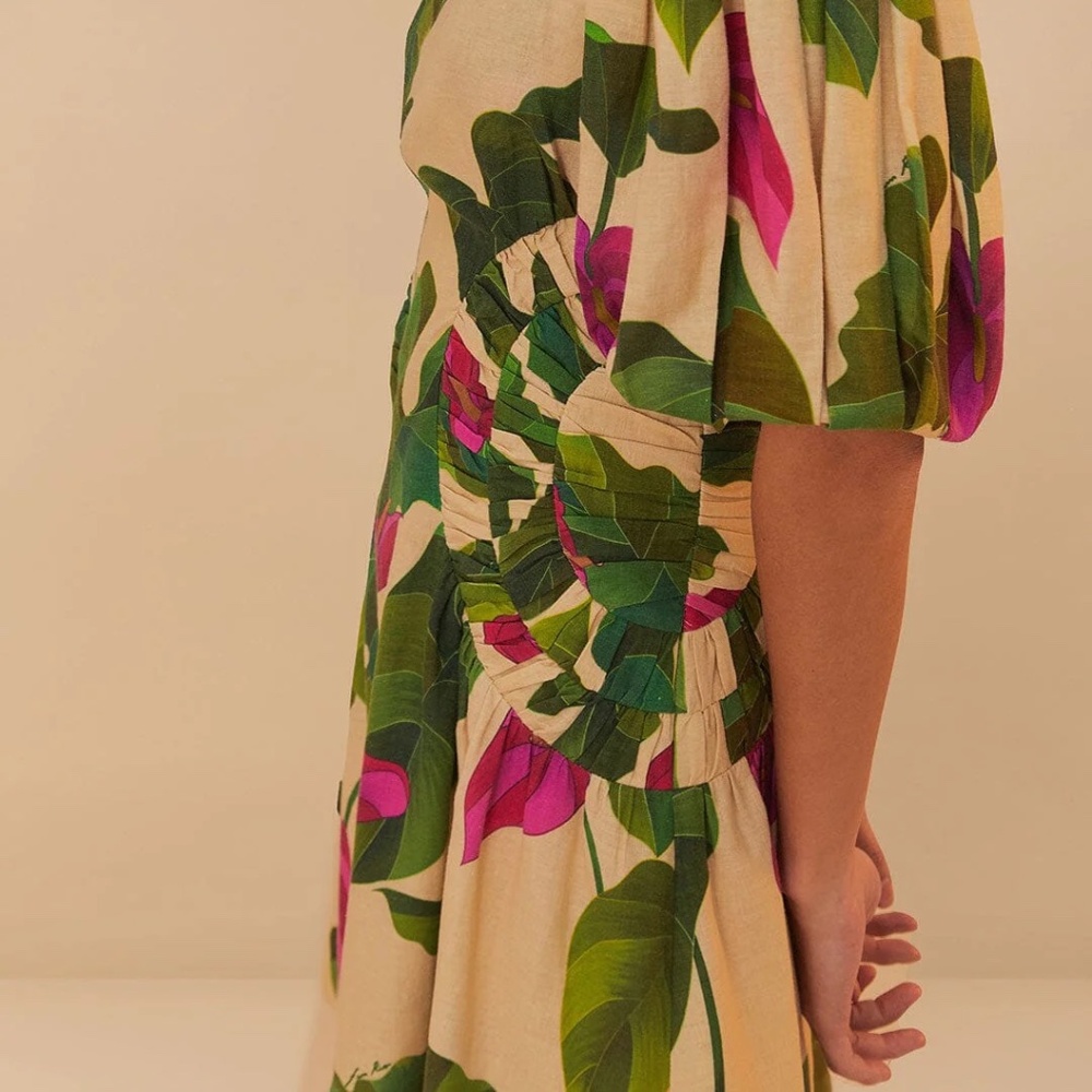 FARM Rio Sand Anthurium Leaves LENZING™ ECOVERO™ Euroflax™ Mini Dress NEW!!! - Picture 3 of 5